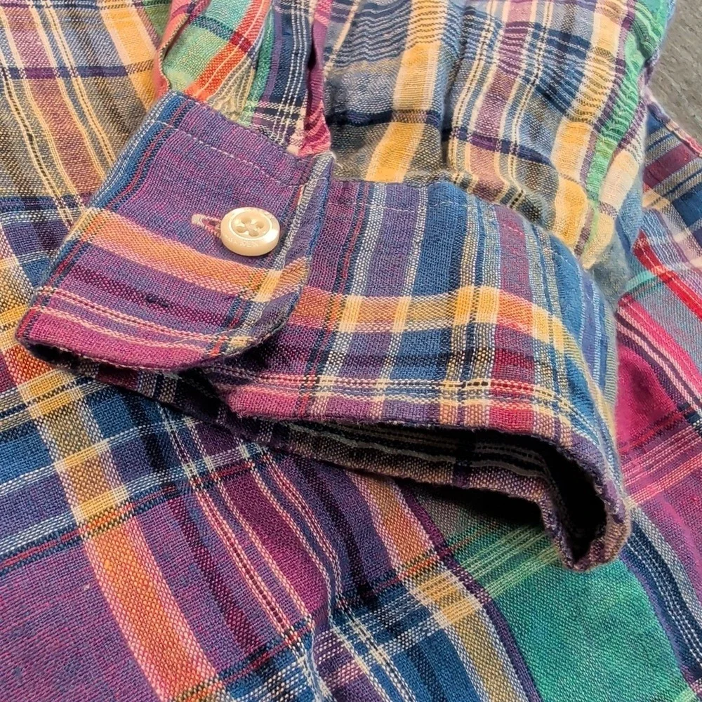 POLO RALPH LAUREN‎ Shirt Mens Large Sea Soft LINEN Plaid Button Up Long Sleeve